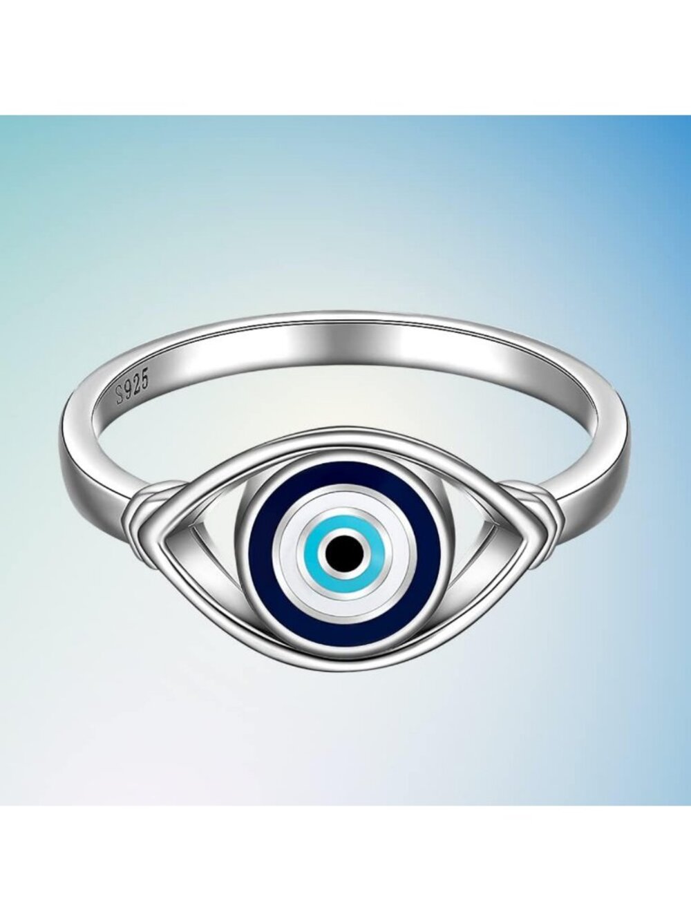 Sterling Silver Evil Eye Ring for Women - Blue Spiritual Turkish Jewelry, Sizes - Picture 8 of 8
